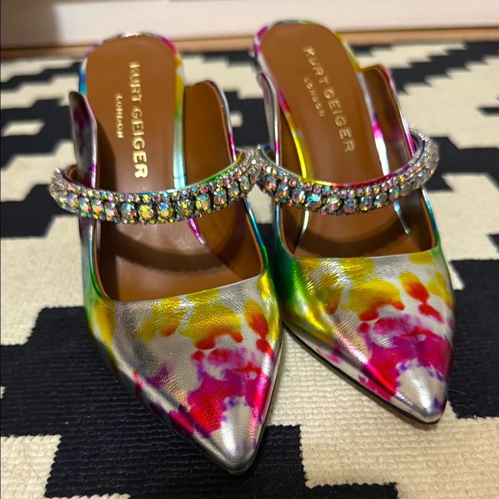Kurt Geiger Duke Multicolor Rhinestone Strap Heels Mules